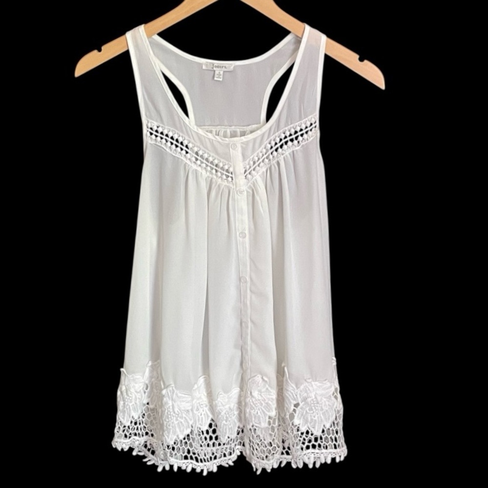 JODIFL Crochet Sleeveless Razorback Top White Sz S